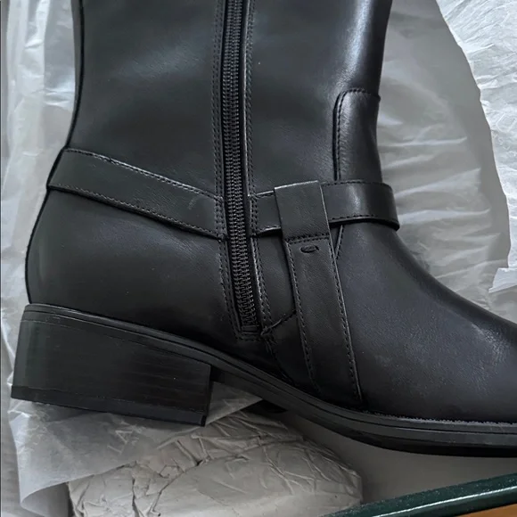 NWT Ralph Lauren Margarite Black Leather 1" Heel Riding Boots Size 9.5 wide calf - Picture 5 of 16